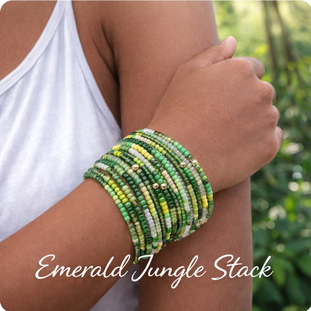 Emerald Jungle Stack Bracelet – Fundraiser Collection Memory Wire Wrap
